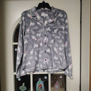 New Karen Neuburger Soft Fleece Gray Cats With Bows Pajama Set Size Women's M